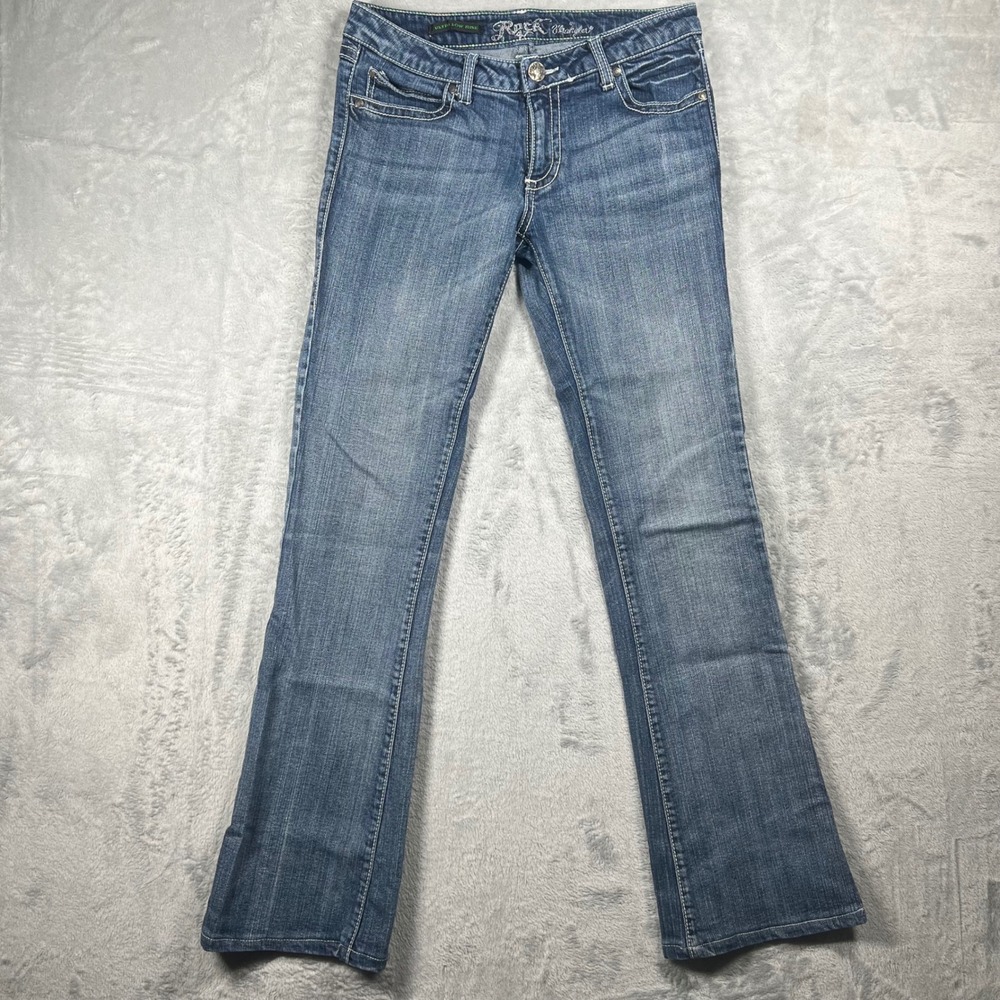 Rock 47 by Wrangler Women Ultra Low Rise Bootcut Jeans embroidered pocket Size 5